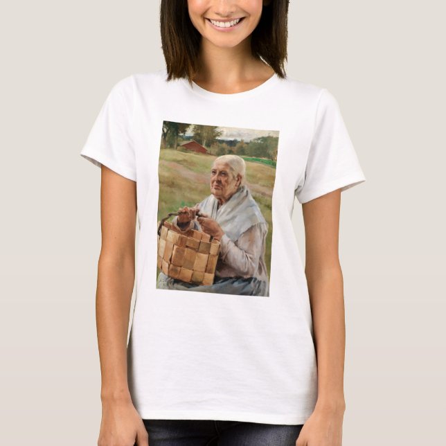 Camiseta Albert EdelFed - Mulher velha com cesta de pedra (Frente)
