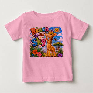 Camiseta Alcançar o Céu Desenho de Girafa Fofo em Cartoon