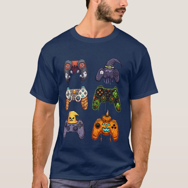 Camiseta Alcance o seu Halloween com controladores de jogos (Frente)