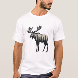 Camiseta Alce da Floresta de Madeira de Inverno Moderno e T
