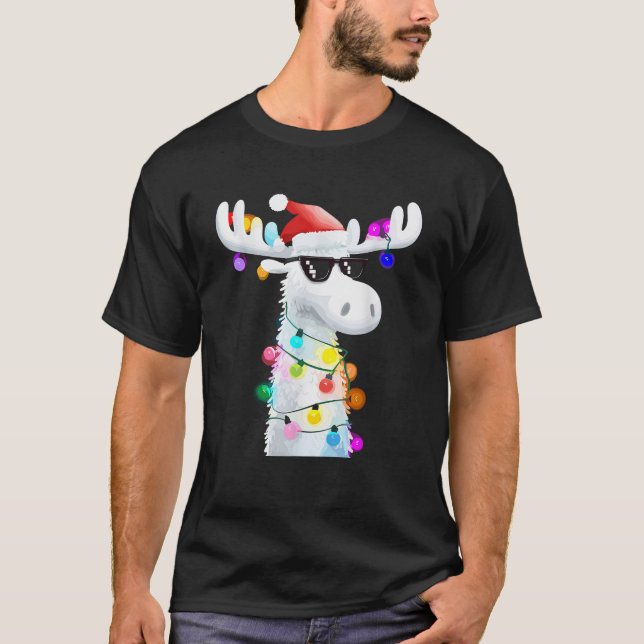 Camiseta Alce de Natal Engraçado com Óculos de Sol e Férias (Frente)