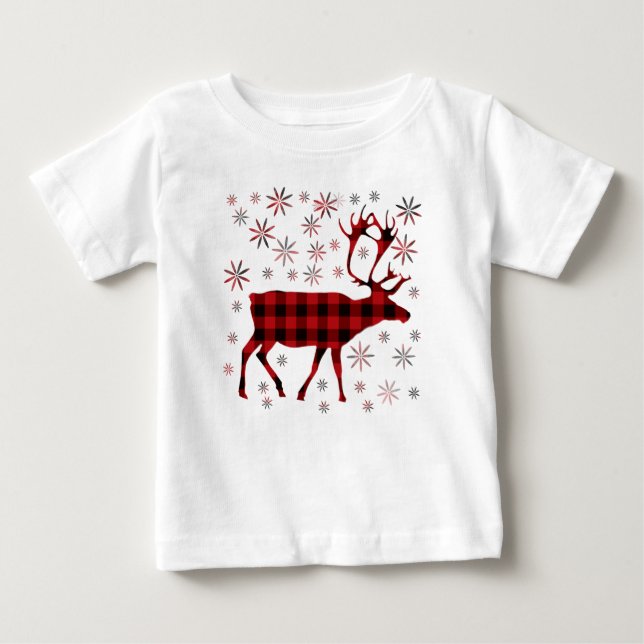Camiseta Alce de Natal, veado, alce, rena, xadrezes vermelh (Frente)