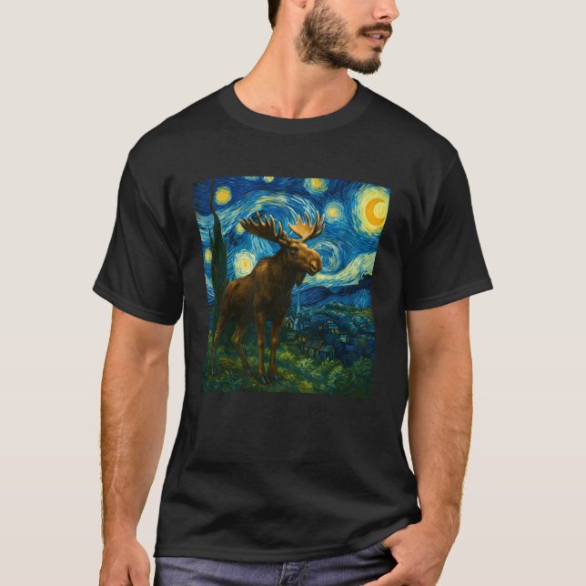 Camiseta Alce engraçado noite estrelada uivando lua Alce pa (Frente)