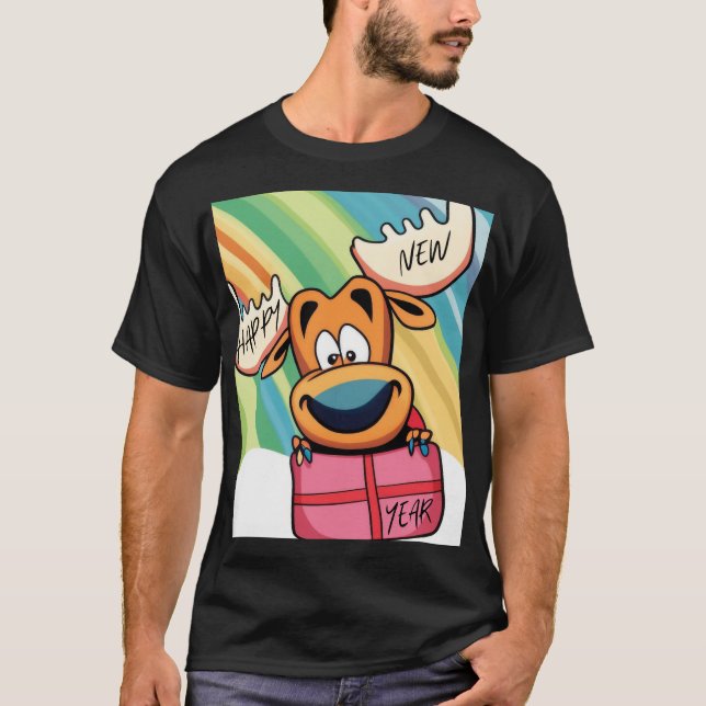 Camiseta Alce feliz ano novo - Design de Celebração Festiva (Frente)