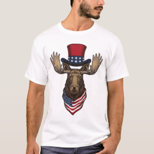 Camiseta Alce Patriótico Desenho Vetorial de Gravação Vinta