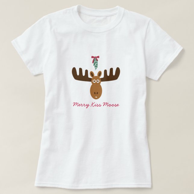 Camiseta Alces do beijo de Head_Mooseltoe_Merry dos alces (Frente do Design)