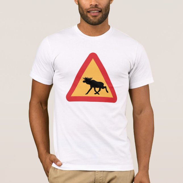 Camiseta Alces do cuidado, sinal de tráfego, suecia (Frente)