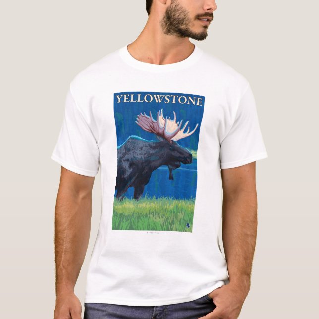 Camiseta Alces na noite - parque nacional de Yellowstone (Frente)