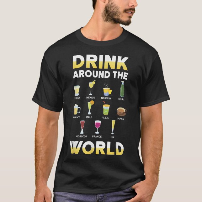 Camiseta Álcool Engraçado Em Todo O Mundo Beba Viagem Prese (Frente)