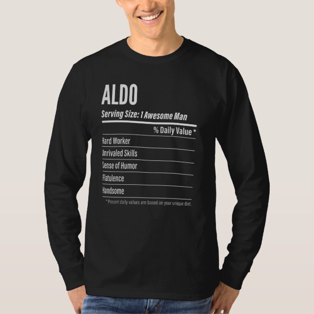 Camiseta Aldo Servindo Dimensões Calorias do Rótulo Nutrici (Frente)