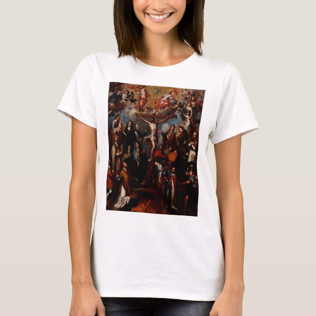 Camiseta Alegoria de crucificação com Santos jesuítas (Frente)
