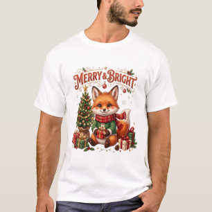 Camiseta Alegre & Brilhante – Raposa de Natal Fofo
