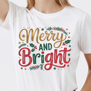 Camiseta Alegre e Brilhante - Natal Familiar Personalizado