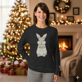 Camiseta Alegre Natal Coelho Aquarela Fofa