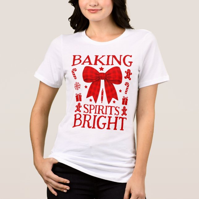 Camiseta Alegre Natal de Espíritos Assados Vermelho Gingham (Frente)