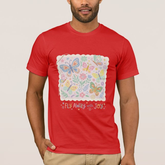 Camiseta Alegre Revolteio: Borboletas Impressas em Bloco Pa (Frente)