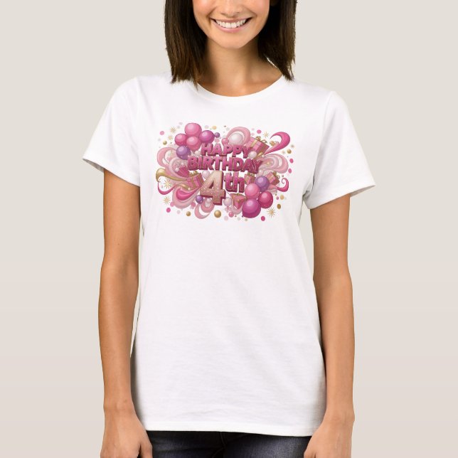 Camiseta Alegre Rosa FELIZ ANIVERSÁRIO 4º (Frente)