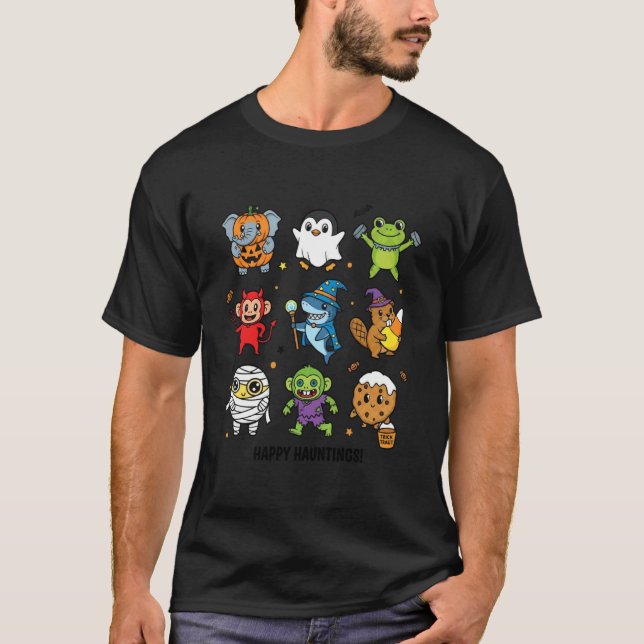 Camiseta Alegres aparições Personagens fofos de Halloween (Frente)