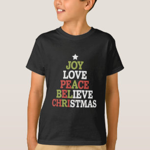 Camiseta Alegria Amor Paz Acredite Árvore de Natal Família
