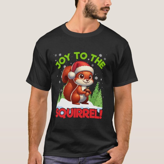 Camiseta Alegria ao Esquilo Natal Santa Hat Lights Aco (Frente)