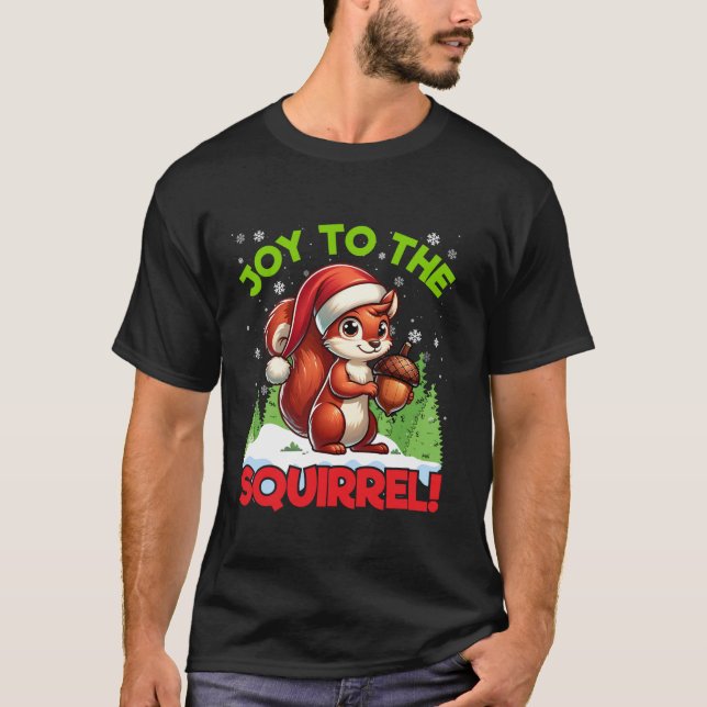 Camiseta Alegria ao Esquilo Natal Santa Hat Lights Aco (Frente)