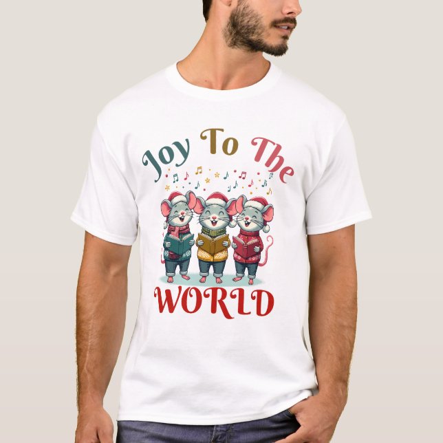 Camiseta Alegria Ao Mundo - Trio De Camundongos De Natal (Frente)