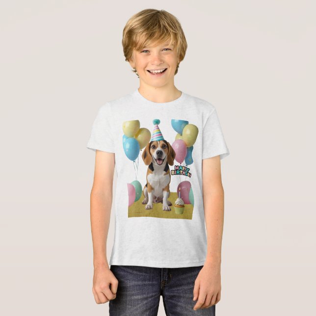 Camiseta Alegria de Aniversário com Meu Beagle (Frente Completa)