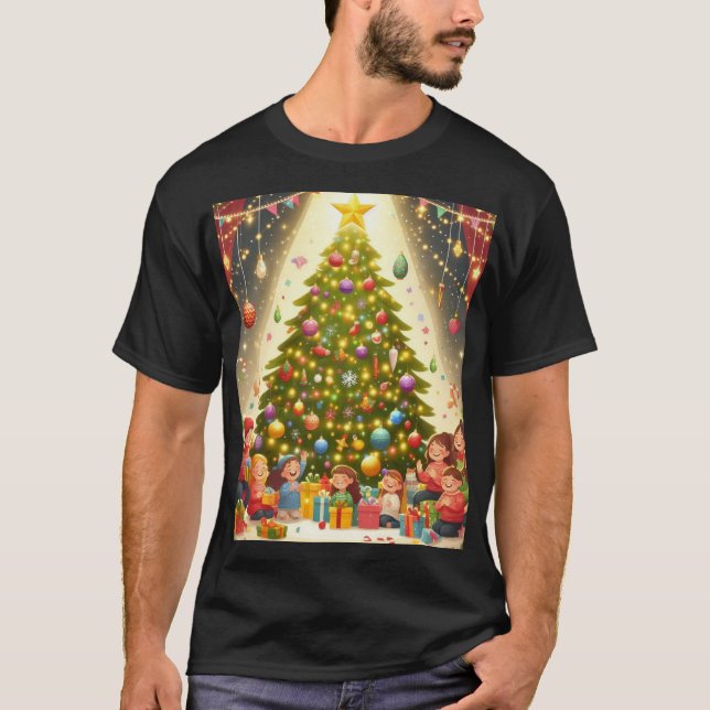 Camiseta Alegria de Árvore de Natal Festiva (Frente)