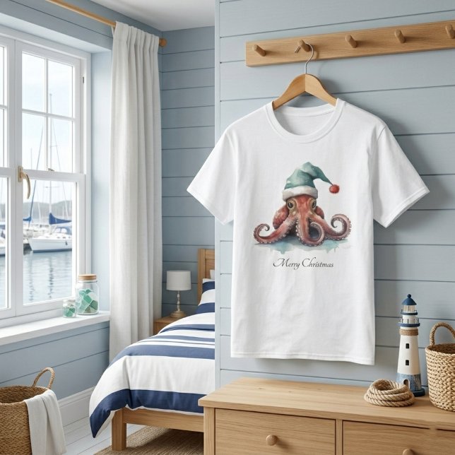 Camiseta Alegria de Natal de Octopus, personalizada (Criador carregado)