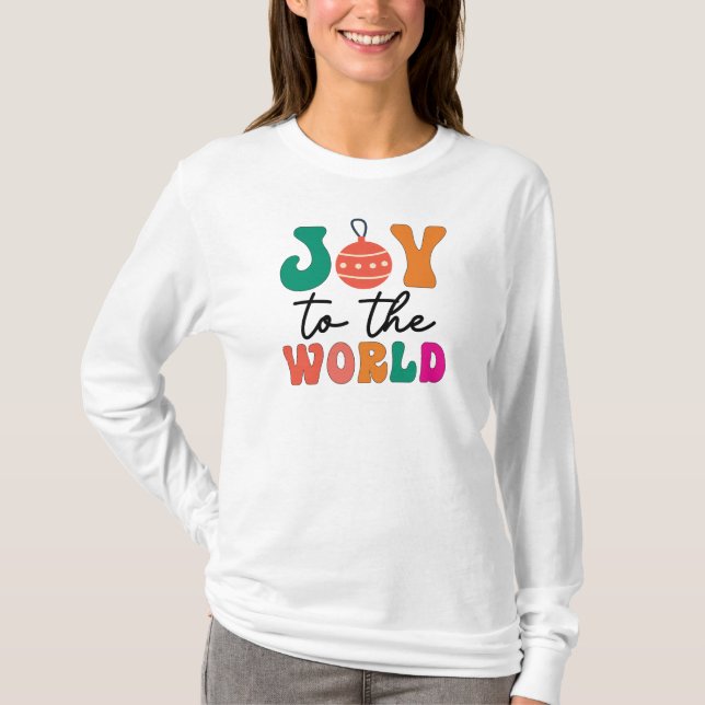 Camiseta Alegria Para O Mundo Tipografia Colorida de Natal (Frente)