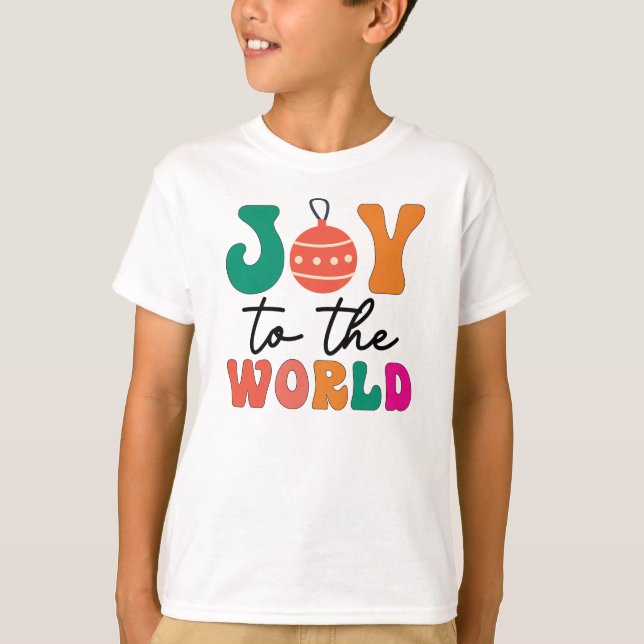 Camiseta Alegria Para O Mundo Tipografia Colorida de Natal (Frente)
