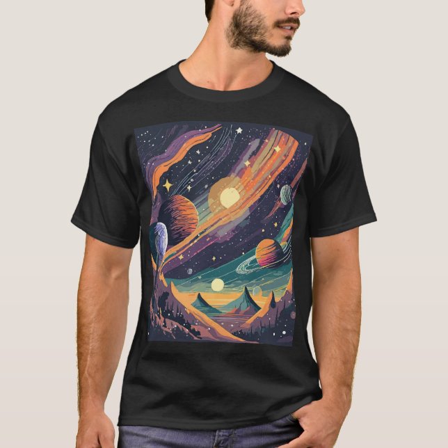 Camiseta Além do Horizonte: Paisagens Espaciais Exploradas (Frente)