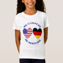 Camiseta Alemã EUA Flag Hearts Country Heritage Girl