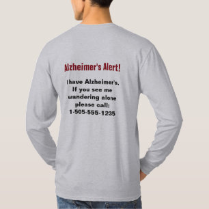 Camiseta Alerta de Alzheimer com número de telefone person