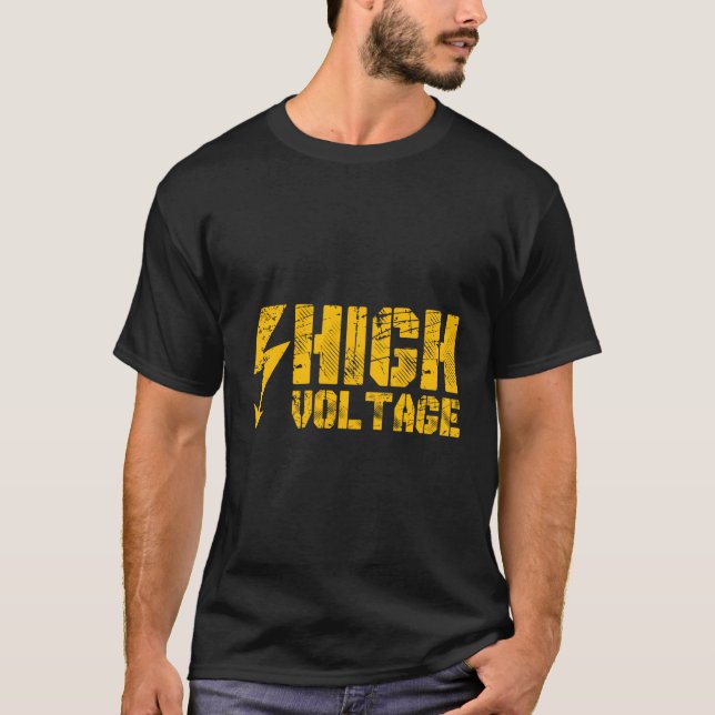 Camiseta Alerta de Perigo Eletricidade de Alta Tensão Hello (Frente)