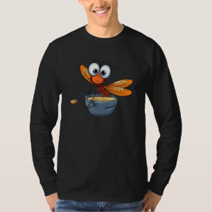 Camiseta alerta engraçado libélula pega com a mão na tigela