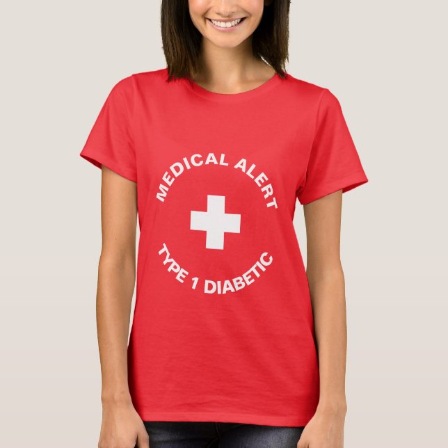 Camiseta Alerta Médico Personalizado Vermelho Diabético (Frente)