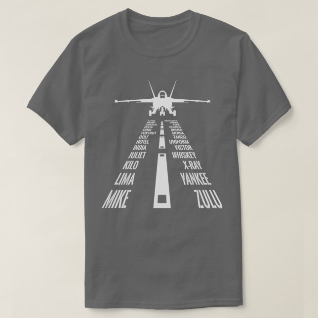 Camiseta Alfabeta fonética de aterrissagem do piloto de cav (Frente do Design)