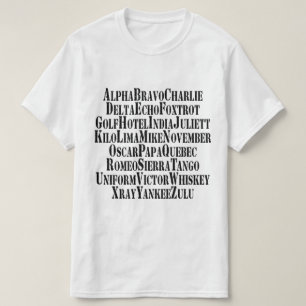 CAMISETA ALFABETE FONÉTICO / PALAVRAS DE CÓDIGO