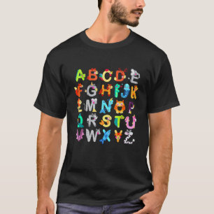 Camiseta Alfabeto Animal ABC Aprendizado De Volta à Escola