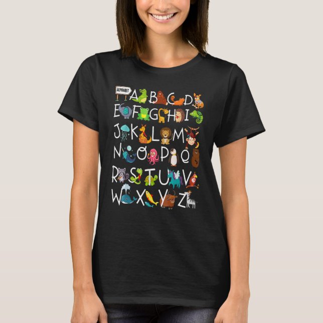 Camiseta Alfabeto Animal ABCs Aprendizado ABCs Rhyming Kind (Frente)