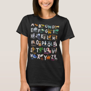Camiseta Alfabeto Animal ABCs Crianças de Aprendizagem Come