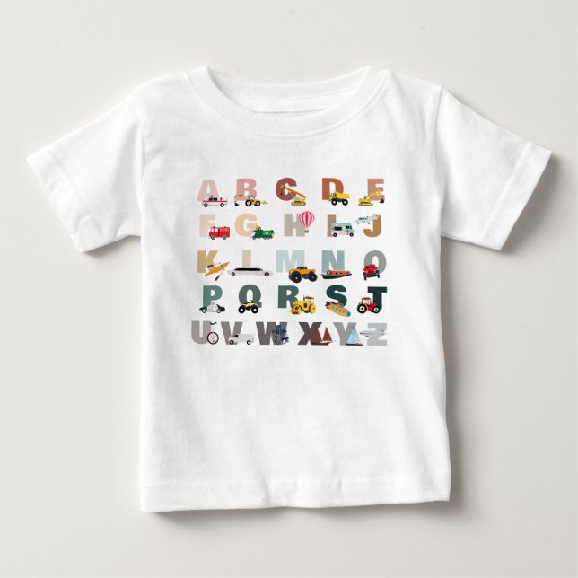 Camiseta Alfabeto Bonito de Caminhões ABC, Veículos de Tran (Frente)