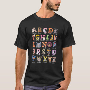 Camiseta Alfabeto Crianças Letras Gato Cachorro Furão Hamst