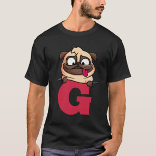 Camiseta alfabeto Cute Pug, letra G, alfabeto cão Clássico