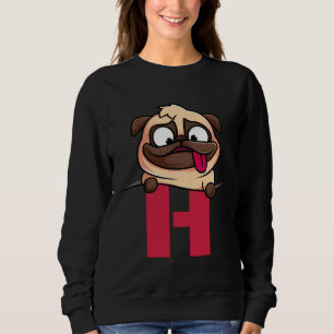 Camiseta alfabeto Cute Pug, letra H, alfabeto do cão Ativo