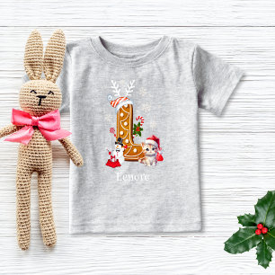 Camiseta Alfabeto de Biscoito de Natal Personalizado L 