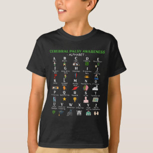 Camiseta Alfabeto de Conscientização da Paralisia Cerebral 