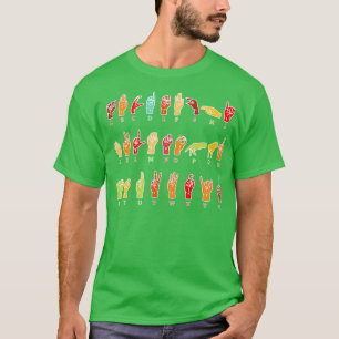 Camiseta Alfabeto de Idioma de Sinal Alfabeto Colorido Alfa