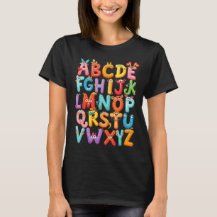 Camiseta Alfabeto Divertido A-Z Abc Crianças De Volta à Esc